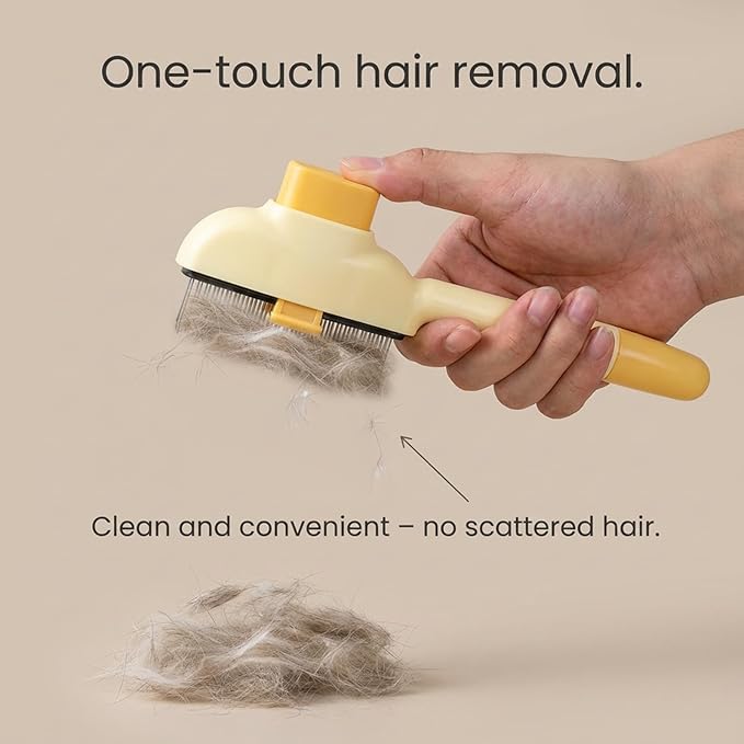 2 Pack Self-Cleaning Pet Comb for Dogs & Cats, Reusable Cat Grooming Brush Dog Shedding Brush Pet Hair Brushes Cats Fur Combs with Long Short Stainless Steel Metal Teeth for Indoor Dog Deshedding