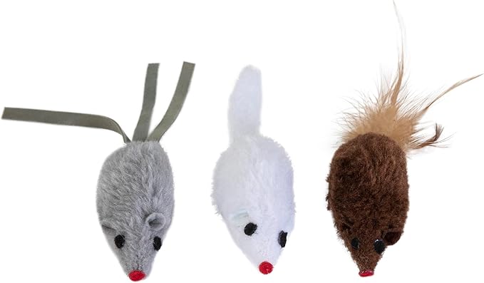 Pet Zone Three Carded Mice Cat Toy Pack of 3 | Multi-Textured Feathered Mouse Toys for Cats | Interactive Hunting Toys for Batting, Chasing & Exercise