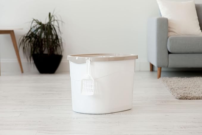 Iris Ohyama, Cat Litter Box, Closed cat Toilet House, Ventilation Opening, Plastic (PP) BPA-Free, Scoop, L52 x W37.5 x H36.5 cm, TECL-20, White/Beige