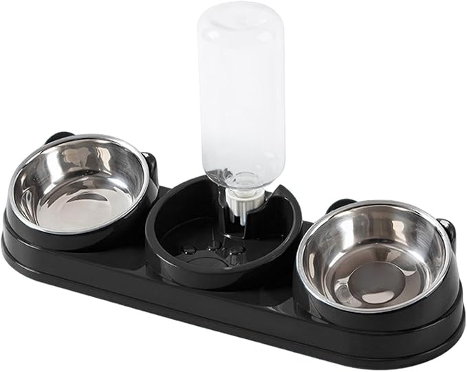 Elevated Double Bowl Pet Feeders with Automatic Water Dispenser Antislip Base for Dog Cats Daily Feeding Watering Supply Automatic Water Dispenser Pet Bowl
