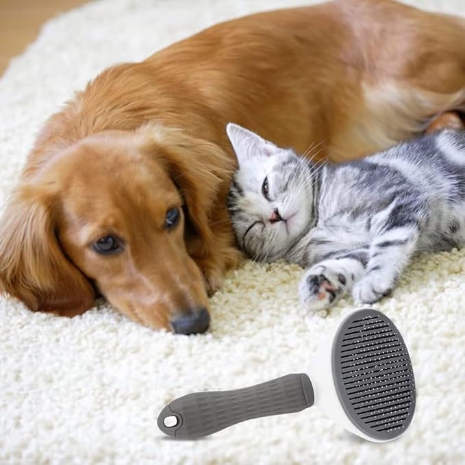 Pet Hair Removal Brush for Dog Cat Grooming Tool, Self Cleaning Slicker Hair Massage Comb Loose Undercoat Removes Tangles Fur Hair Slicker Brush for Puppy Kitten Bunny Massage-Pet Supplies (Gray)