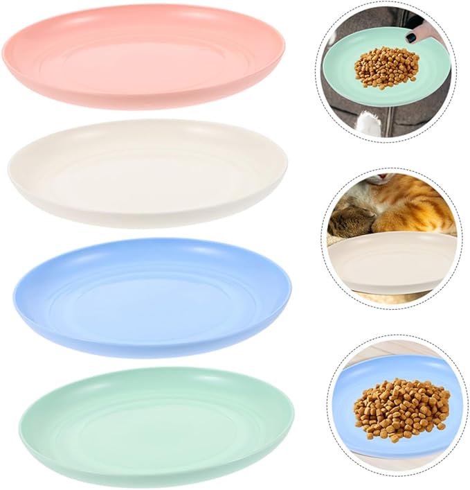 4pcs Cat Feeding Bowls Set Shallow Pet Food Plates Flat Round Dishes 20cm for Kittens and Short-Legged Cats, Non-Slip Sturdy Pet Bowls for Feeding and Watering