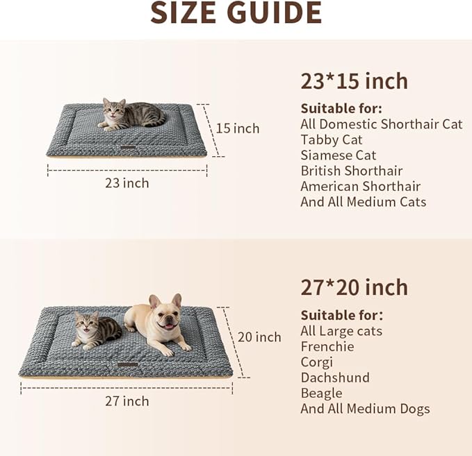 SOMAHE Cat Beds Flat Cat Bed Mat, Premium Plush Cat Mat with Non-Slip Bottom, 1.2" Thick All-Season Kneading Cushion, Machine Washable Anti-Static Pet Bed 15×23Inch, Grey