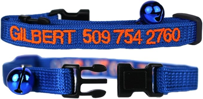 GoTags Cat Collars Embroidered with Pet Name and Phone Number, Personalized Cat Collar with Breakaway Safety Release Buckle and Bell, Adjustable Nylon ID Collar for Cat or Kitten