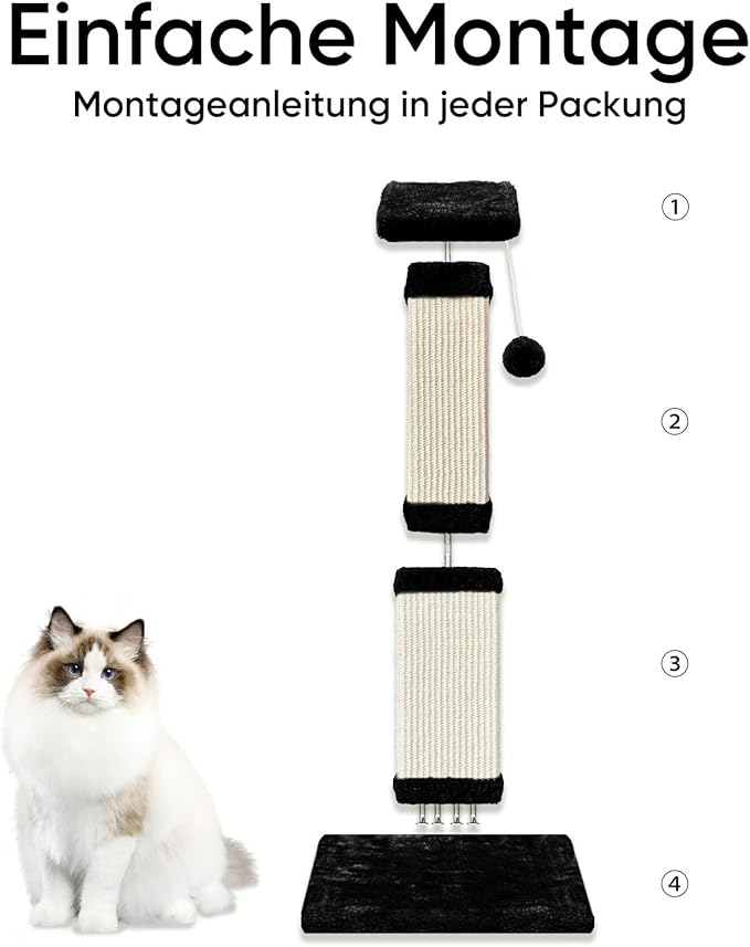Cat Scratching Post, 32 Inch Cat Scratching Posts for Large Cats, Scratching Posts for Indoor Cats Adults, Cat Scratch Post with Nature Sisal, Black and White