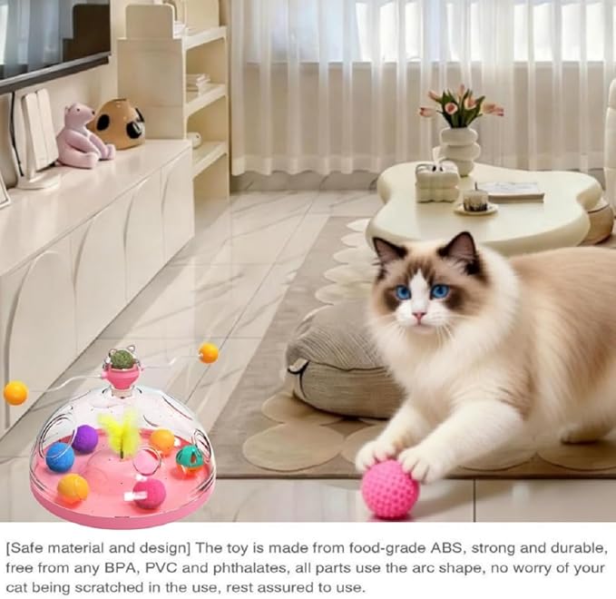 Interactive Cat Toys for Indoor Cats, Kitten Toys with Spinning Dome, Catnip Ball, Feathers & Rolling Balls - Spinning Teaser Toy for Outdoor Cats (Green)