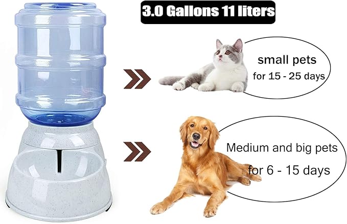 Automatic Dog Cat Feeder and Water Dispenser Gravity Feeder Set, with Pet Food Bowl for Small Medium Dog Puppy Kitten, Large Capacity 3 Gallon x 2