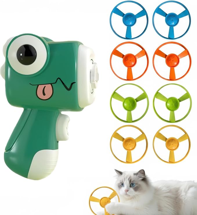 Interactive Cat Toy Fetch Launcher | Includes 8 Soft Discs for Indoor Cats | One-Press Easy Launch Cat Hunting Toy to Relieve Boredom | Ideal for Kittens and Adult Cats, Green