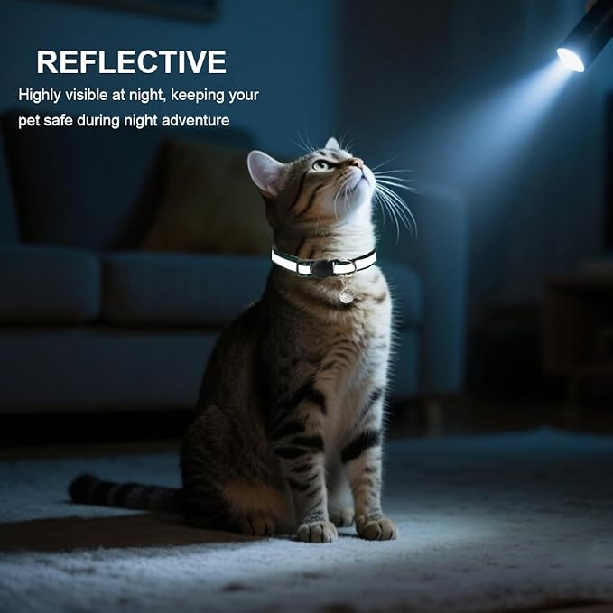Reflective Cat Collar Safety Breakaway Nylon Kitten Collars with Bell for Male Female Cats,Dark Green