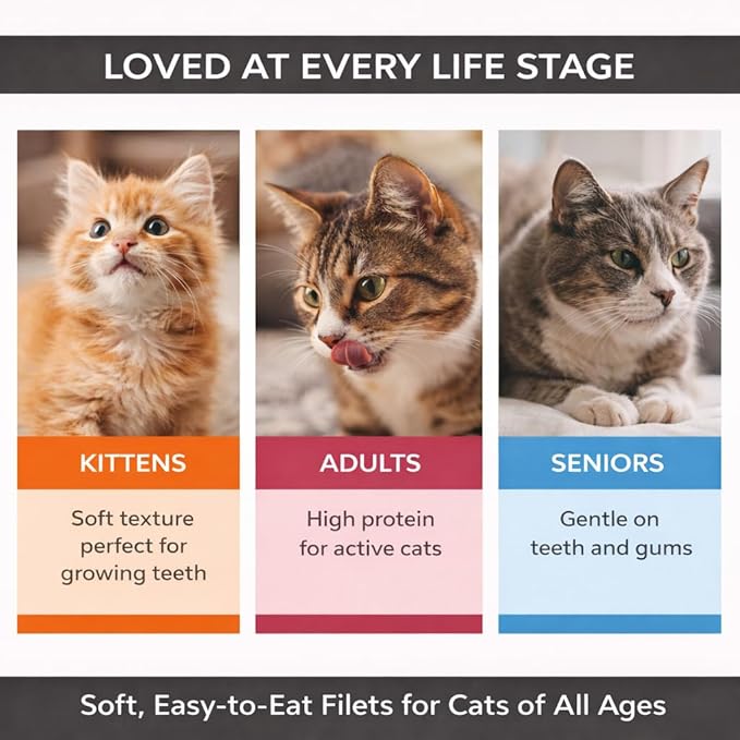 Cat Filet Treats Salmon 3 Pack - Wild Caught Fish High Protein Single Ingredient Soft Cat Treats - Grain Free Omega 3 Healthy Cat Snacks Food Topper for Picky Eaters - 3oz (3x1oz)