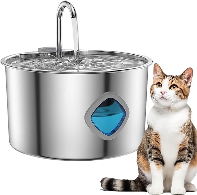 Cat Water Fountain, 3.2l Drinking Dispenser, Stainless Steel Bowl, Automatic Pet Feeder, Large Capacity Watering System for Indoor Cats, Dogs, Kittens, Small Medium Breeds, Home Use