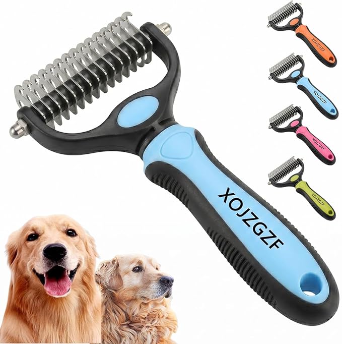 Pet Pro Grooming Tool, Dual Tooth Groom Pro for Dogs, Cat Deshedding Brush, Dog Rake Brush for Shedding, Cats Comb Undercoat Long Hair Knotter Remover, Double Teeth Coat Dual-Sided Professional Tools
