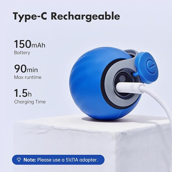 Petgravity Speedy Sprint Cat Toy Ball, 2026 Upgraded Interactive Cat Toys for Indoor Cats Exercise, 2 Speeds Rechargeable Smart Moving Ball for All Breeds with 2 Detachable Tails, Blue