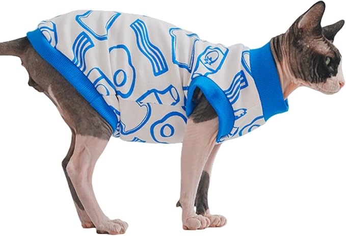 Sphynx Hairless Cat Summer Cotton T-Shirts Cat Vest Pet Clothes, Round Collar Vest Kitten Shirts Sleeveless, Cats & Small Dogs Apparel (Breakfast, XL (9-13 lbs))