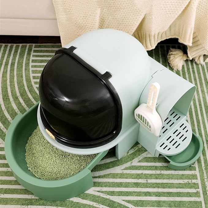 Pet Supplies, Extra Large Enclosed Cat Litter Box with Scoop, Splash-Proof Drawer Design(Green)
