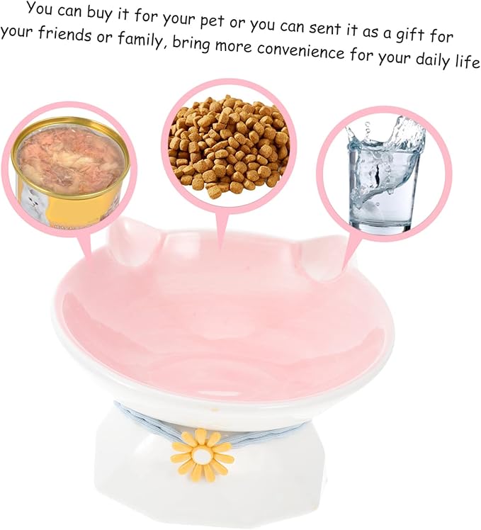 Happyyami 1pc Ceramic Cat Bowl Elevated Design Spinal Feeding Dish for Cats and Kittens Water and Food Container Non- Base Ear Style