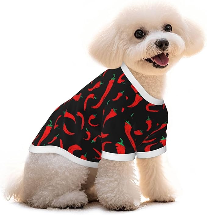 Red Chili Pepper Cute Dog Shirt Pet Cotton T-Shirt Soft Breathable Dog Clothes Stretchy Puppy Outfit Doggy Tank Top Funny Outdoor Apparel Daily Wear for Small Medium Dogs Cats Black Large