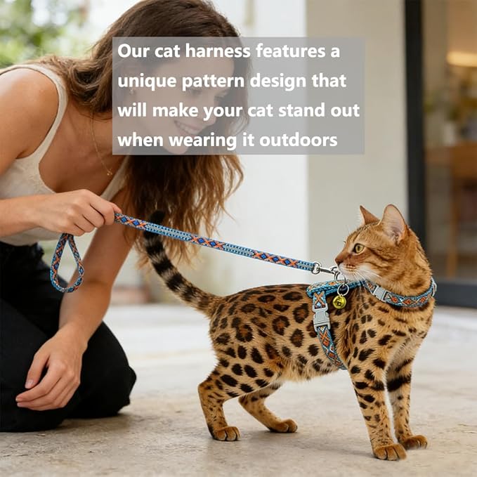 Freezx Cat Harness and Leash Set - Adjustable Escape Proof Cat Harness for Safe Walking - Lightweight Soft Travel Kitten Harness for Small Medium Cats