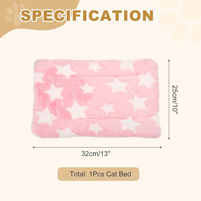Dog Cat Bed Mat, Soft Coral Fleece Pet Cushion Pad with Cute Stars Print, Warm Washable Pet Bed 13x10 Inches, (Pink), Intended for Medium Small Dog Cat
