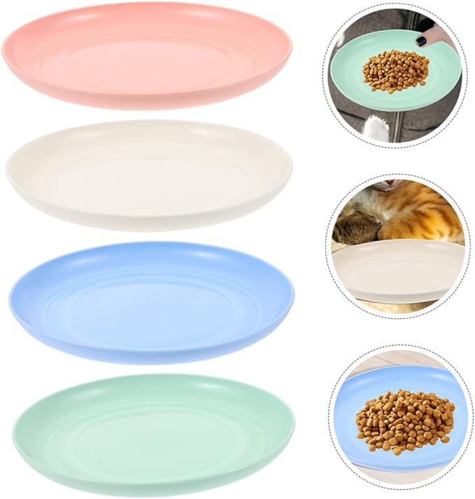 Beaupretty 4pcs Shallow Cat Food Bowls Set Wide Round Cat Dishes 20cm Whisker Friendly Feeding Plates for Kittens and Short-Legged Multi-Color Pet Feeding and Watering Supplies