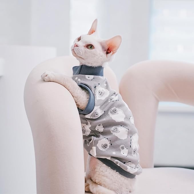 Sphynx Hairless Cat Summer Cotton T-Shirts Cat Vest Pet Clothes, Round Collar Vest Kitten Shirts Sleeveless, Cats & Small Dogs Apparel (Sheep, XXL (13-15 lbs))