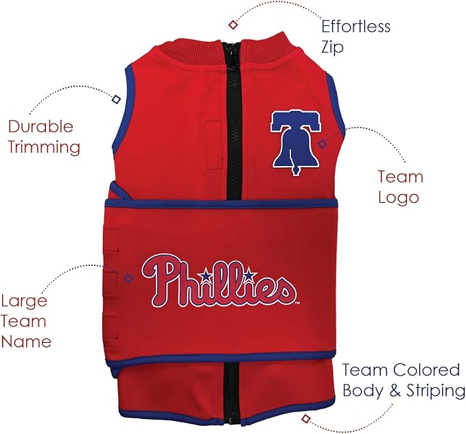 MLB Philadelphia Phillies Dog Anxiety Shirt Calming Soothing Vest for Dogs Cats with Anxiety, Fears, Fireworks, Loud Noises, Dark, Lonely Keeps Dogs Calm Feeling Safe, Relaxing Jacket, Small