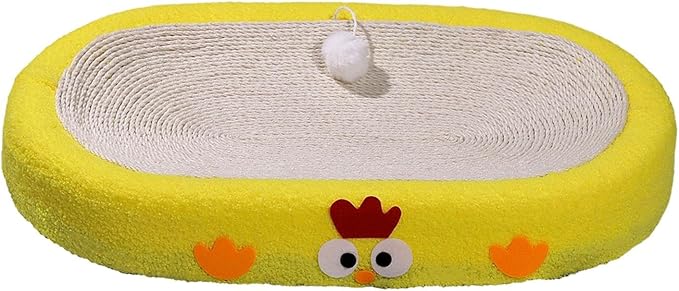 Cat Scratch Pad Bowl Nest Corrugated Cat Lounge Comfortable Claw with Interaction Ball Toy Furniture Protector, Yellow Oval