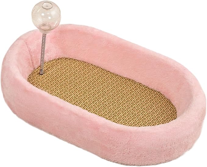 Baoblaze Kitten Bed Oval Cats Scratch Pad Furniture Protector with Ball Play Chasing Sofa Protection Training Toys Cat Scratcher Board, Pink