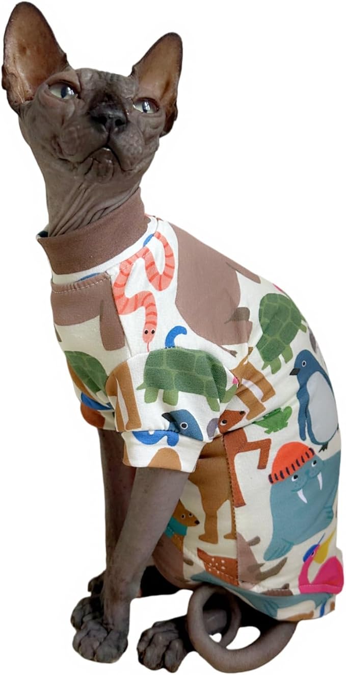 Limited Edition Sphynx Cat T-Shirts Elastic Hairless Cat Sweatshirt Pet Kitten Clothes Round Collar Kitten Shirts Vest Cats & Small Dogs Apparel (Planet Animal, L (7.7-9.9 lbs))