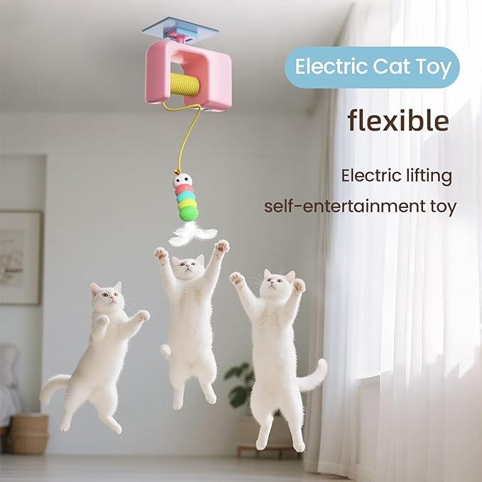 Interactive Automatic Cat Toy for Indoor Cats - Electric Door Hanging Toy with Feather Plush Caterpillar for Kittens, Fun Chase & Exercise, Cat Toys Interactive (1 Toy + 3 Accessories)