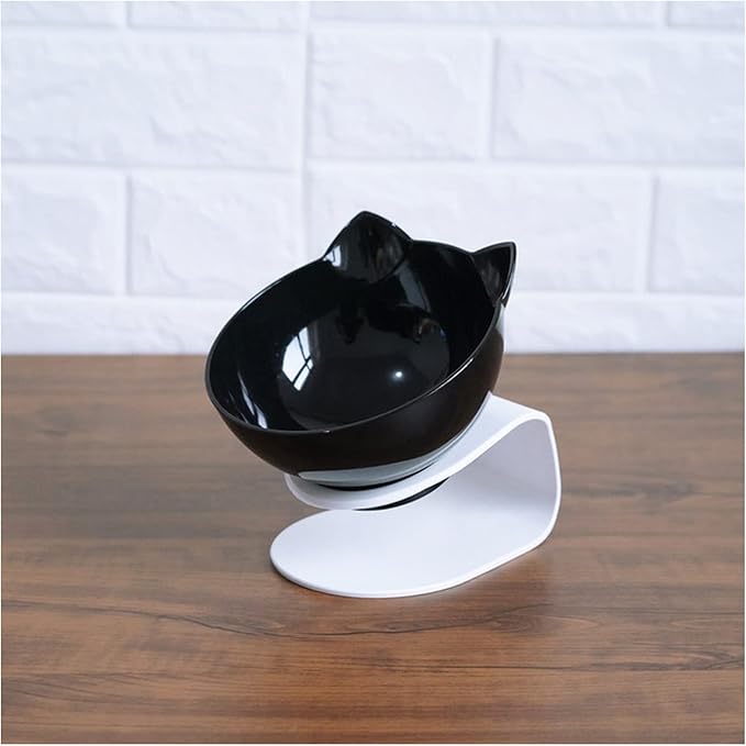 Cat Double Bowl Dog Non-Slip Food with Raised Stand Feeding & Watering Supplies Pet(Single Black)