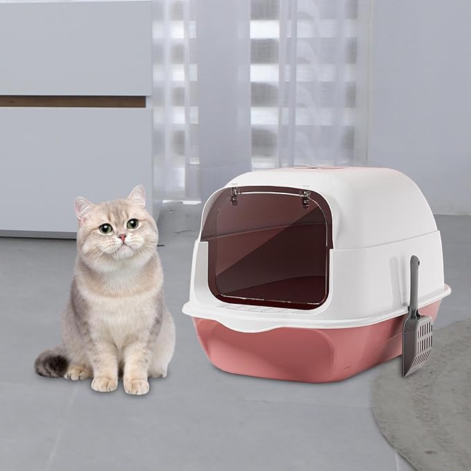 Hooded Cat Litter Box with Lid Enclosed Covered Cat Toilet Potty for Kittens Pets-
