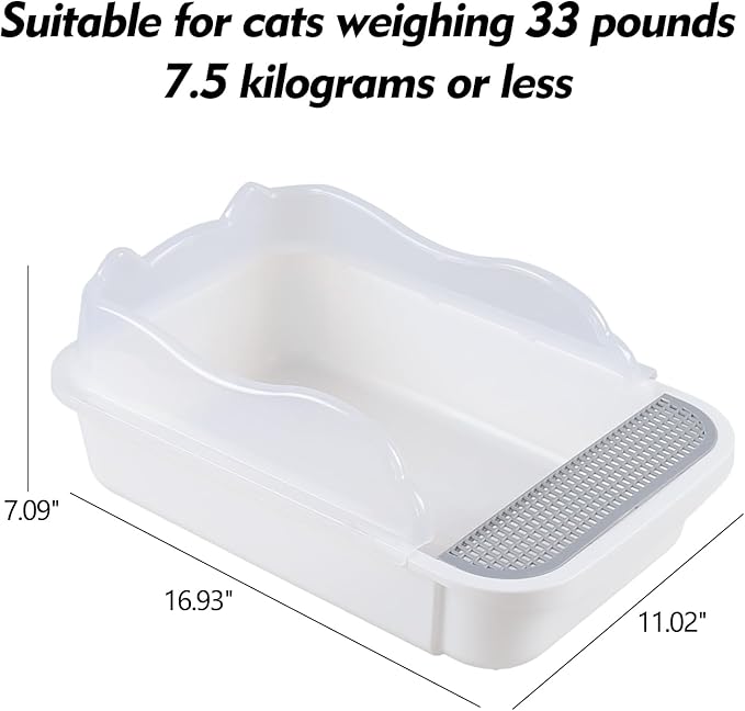 1-Pack Anti Splash Pet Litter Box with Frame, Open Top Cat Litter Box with Scoop, White