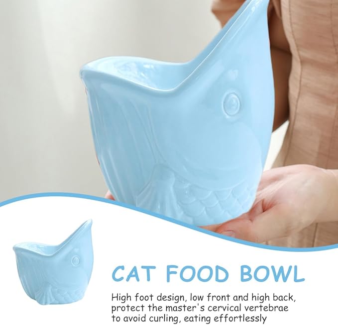 Toddmomy Ceramic Raised Pet Bowl for Cats and Dogs, Blue Artistic Design, Multi-Function Feeding and Watering Bowl, Spine Protection for Puppies and Kittens, Household Pet Accessory