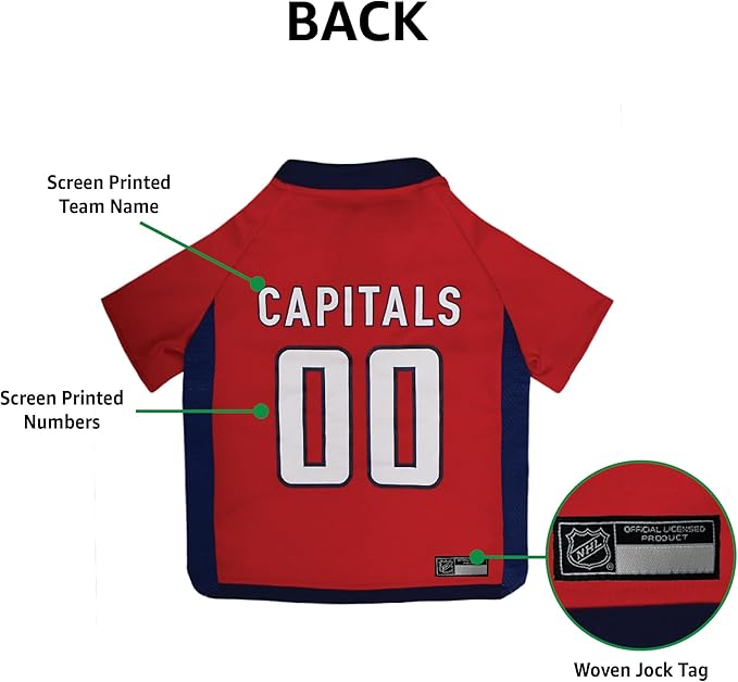 NHL Washington Capitals Jersey for Dogs & Cats, Small. - Let Your Pet Be A Real NHL Fan!