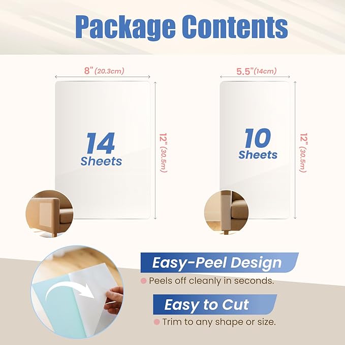 24PCS Cat Scratch Furniture Protector, Double Sided Couch Protectors Tape from Cats Claws Scratching, Clear Sticky Sheets Proof Clawing Sofa Corner Protection Cover Anti Scratch for Furniture