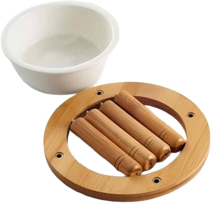 Elevated Cat Bowl Ceramic Bowl Feeder Bamboo Wood Stand Whisker Water Assembly Suitable for Indoor Feeding Pet Owne, 18cmx18cmx12cm