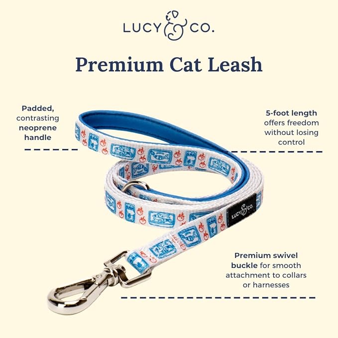 Lucy & Co. Tinned Fish Step-in Cat Harness & Leash Bundle – Reflective, Breathable & Adjustable Harness for Cats, Kittens & Small Dogs, Lightweight & Secure and Dual Leash Clips – X-Small