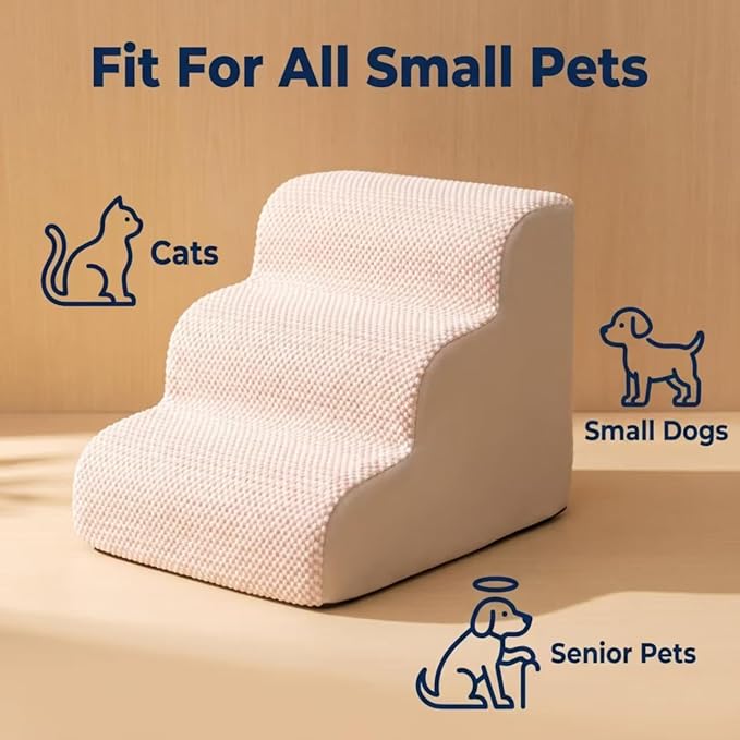 Dog Stairs for Small Dogs，35D Pet Stairs Steps 15” H with Durable Non-Slip Waterproof Fabric Cover, Slope Stairs to Bed for Small Dogs and Cats or Pets Joints, 3 Step Dog Ramp for Couch and Bed