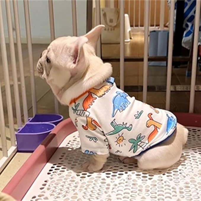 Cute Dog Shirt, Stretchy Dino Doggie T-Shirt Clothes for Small Dogs, Soft Pet Tee Outfit Cat Apparel for Daily Wear, Cozy Pullover Design Puppy Apperal (Dino Cartoon, X-Large Size for 12-16.5lb Pets)