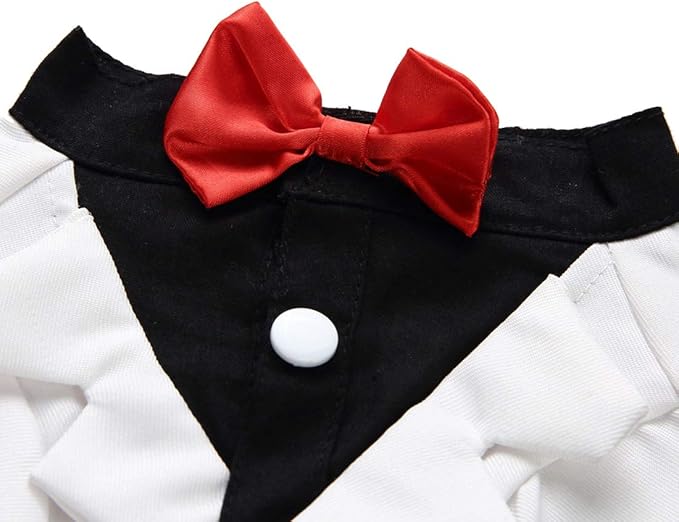 GabeFish Pets Wedding Jackets Suit for Dogs with Bow Tie Puppy Cat Formal Clothes Shirt Tuxedo (White, M (Chest 15.3in/39cm)