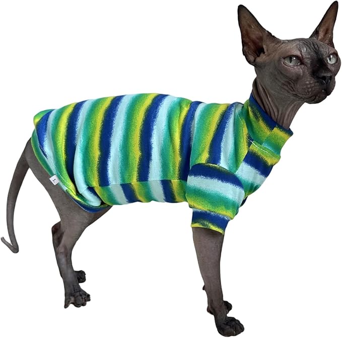 Limited Edition Sphynx Cat Cotton T-Shirts Hairless Cat Sweatshirt Pet Kitten Clothes Round Collar Kitten Shirts Vest Cats & Small Dogs Apparel (Reflection, XL (10-12 lbs))