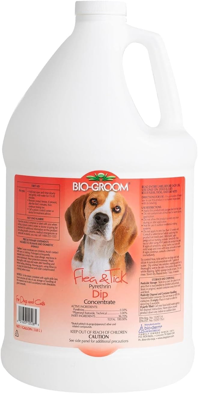 Bio-Groom Flea & Tick Dog Concentrate - Flea and Tick Prevention for Dogs & Cats, Pyrethrin Treatment, Cruelty-Free, Made in USA, Natural Insect Repellent, Pyrethrin Insecticide - 1 Gallon
