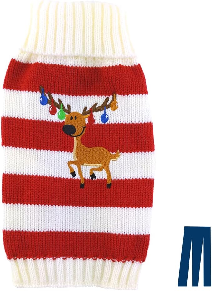 Mikayoo pet Sweater for Small Dog/cat,Ugly Sweater,Color Horizontal Stripes,Christmas Holiday Xmas, Elk Series, Reindeer Series,with Bells(Red,XS)