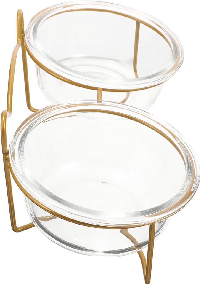 GALPADA Elevated Double Pet Feeder Set with Ceramic Bowls and White Metal Stand, Inclined Raised Cat and Dog Food Bowls for Indoor Feeding and Watering