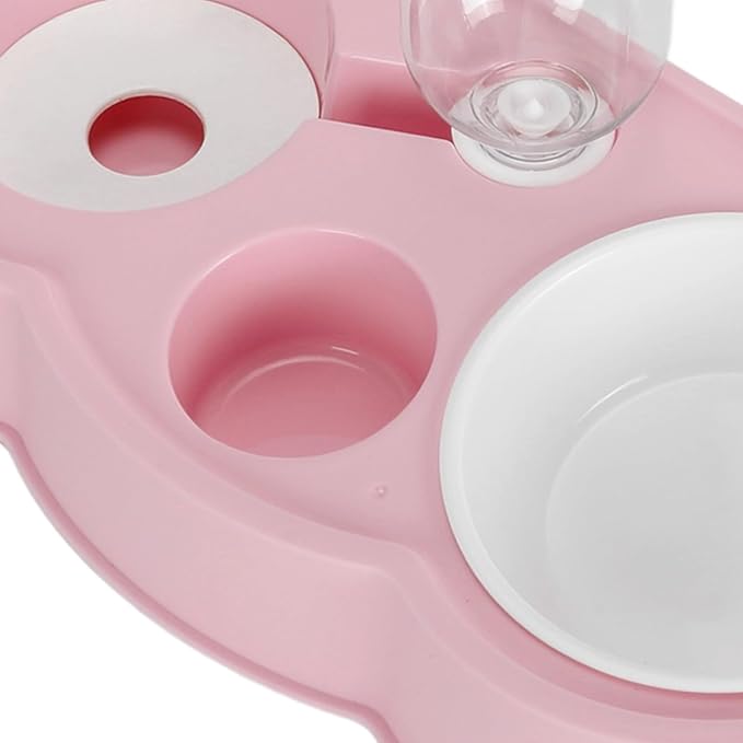 Double Pet Bowl Set, Non - Slip Stable 2-in-1 Food & Water Bowl with Automatic Water Dispenser Bottle, Feeding Station for Cats, Small Dogs and Mini Pets (Pink)