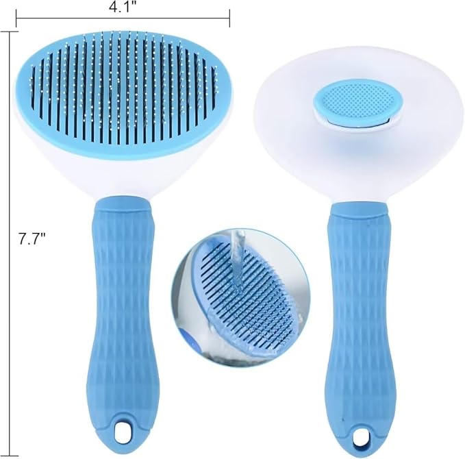 Pet Dog Hair Brush for Shedding Indoor Kitten Comb Grooming And Care Slicker Brush Stainless Steel,Cat Hair Brush for Long Hair Removal,Self Cleaning Rabbit Puppy Dogs Grooming Massaging Tool (Blue)
