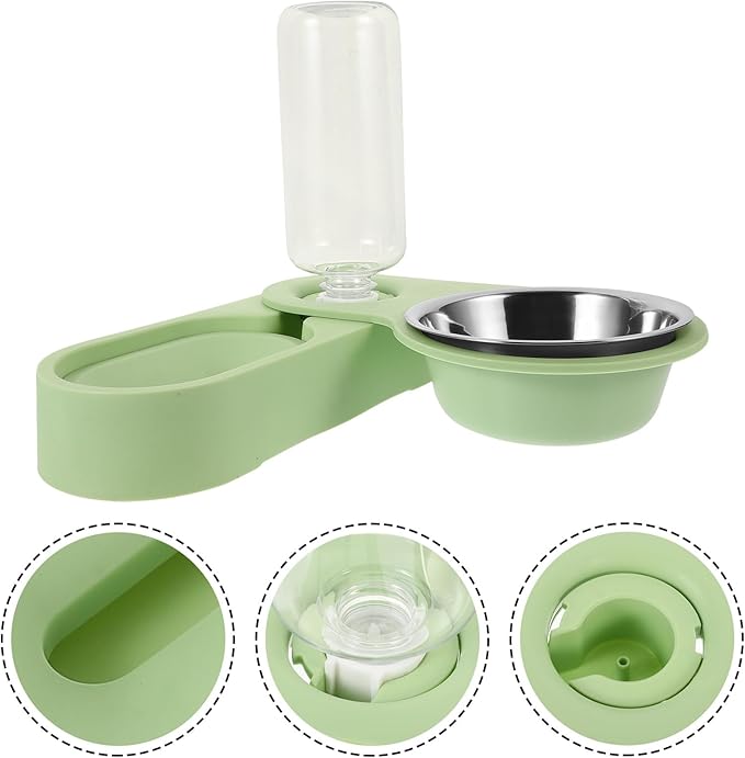 Toyvian Stainless Steel Double Cat Bowl Rotatable Corner Foldable Pet Feeder with Green Bowls for Indoor Cat Feeding and Watering