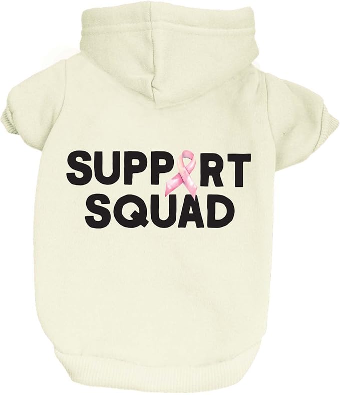 Support Squad Dog Hoodie | Fleece Lined |Leash Hole| Pink October | Breast Cancer. | Awareness & Support|Cream, 6X-Large 1411