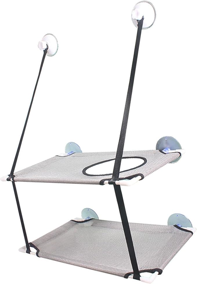 Cat Window Perch Double Layer Suction Cup Cat Hammock Cat Window Hammock Bed Cat Furniture Cat Shelf for Indoor Cats Sunbathing and Viewing(Gray)